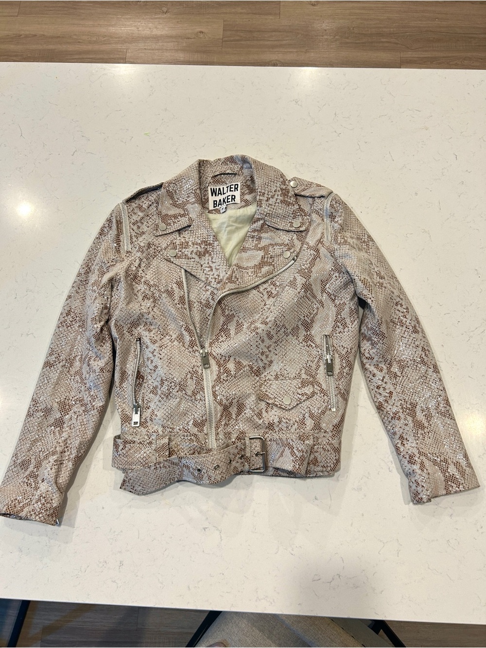 Walter Baker Snakeskin Embossed Genuine Leather Moto Jacket - Size S